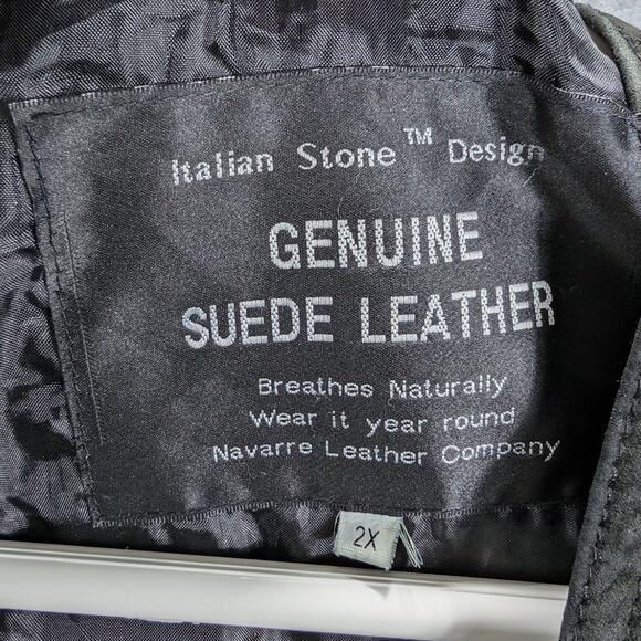 VTG Italian Stone Design Vest Mens 2X Suede Leather Snaps Biker Black Patchwork - Picture 4 of 6